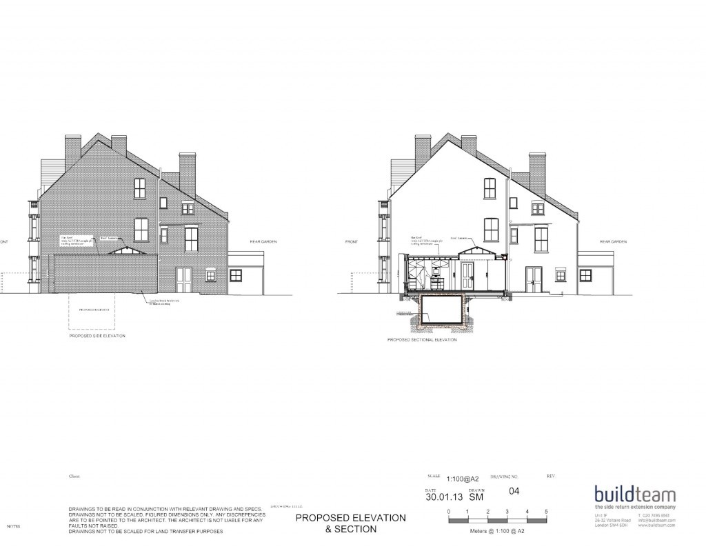 Sunken Wine Cellar in new Side Return Extension Klea Avenue 04 PROPOSED SIDE ELEVATION & SECTION
