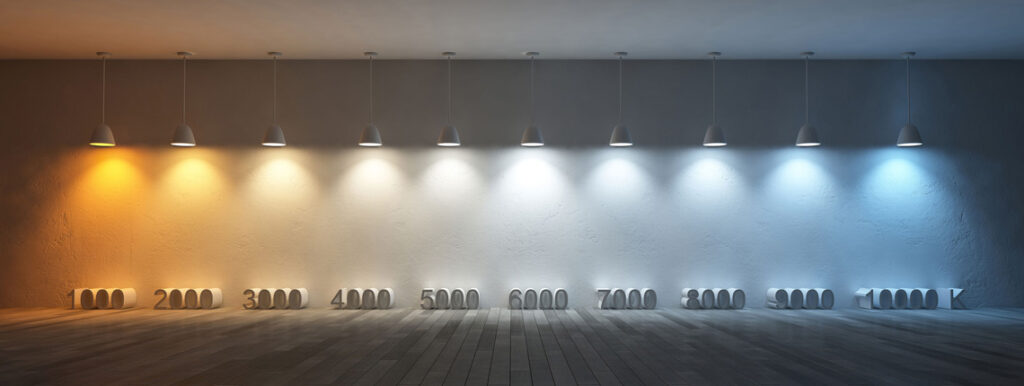 The range of colours with their numerical values for downlights.
