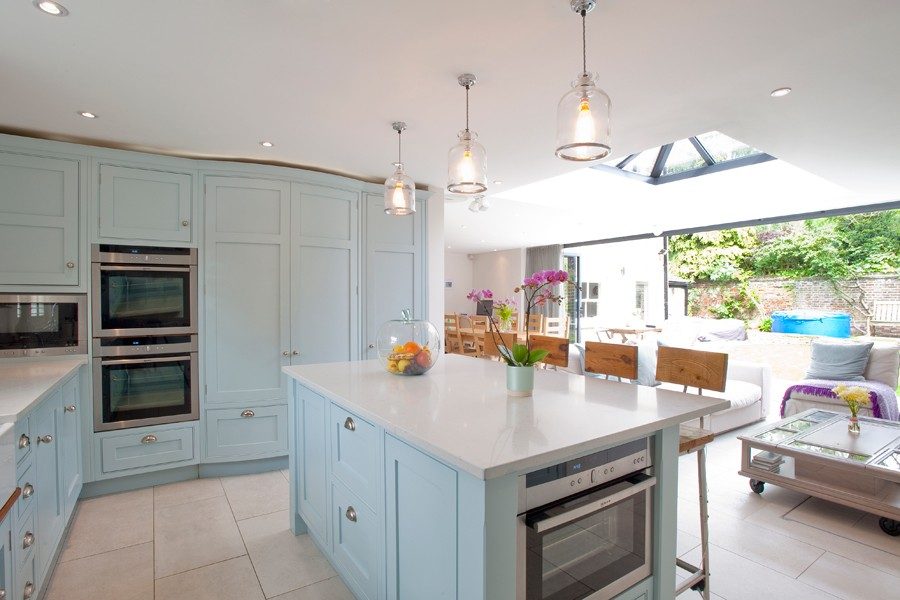Roof lantern over a new side return kitchen-diner bringing daylight into the deep plan