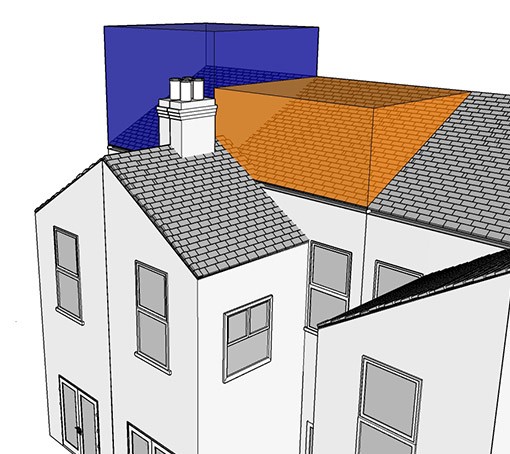 Diagram showing the permitted development volume limits for a loft conversion