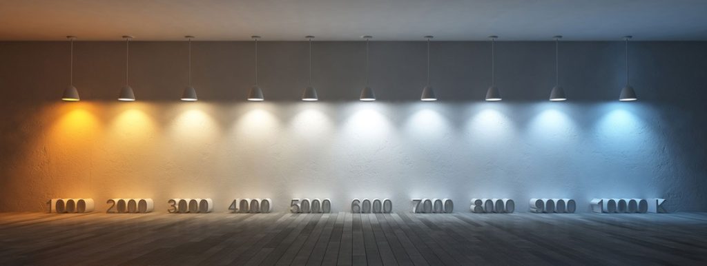 The range of colours with their numerical values for downlights.