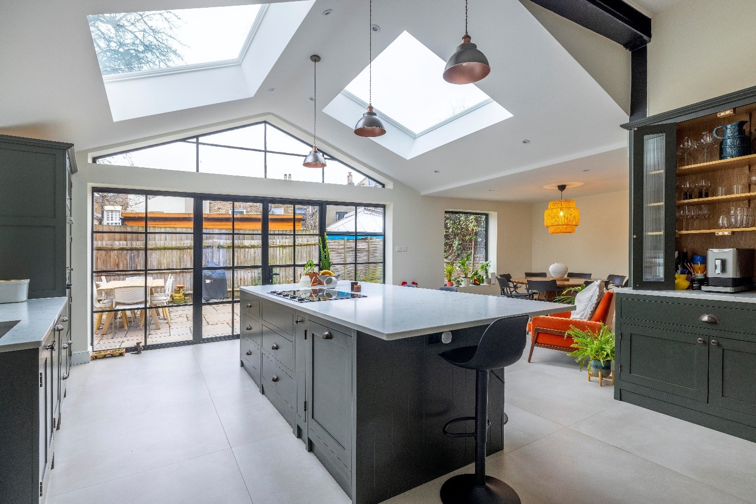Extension with large areas of glazing facing the garden