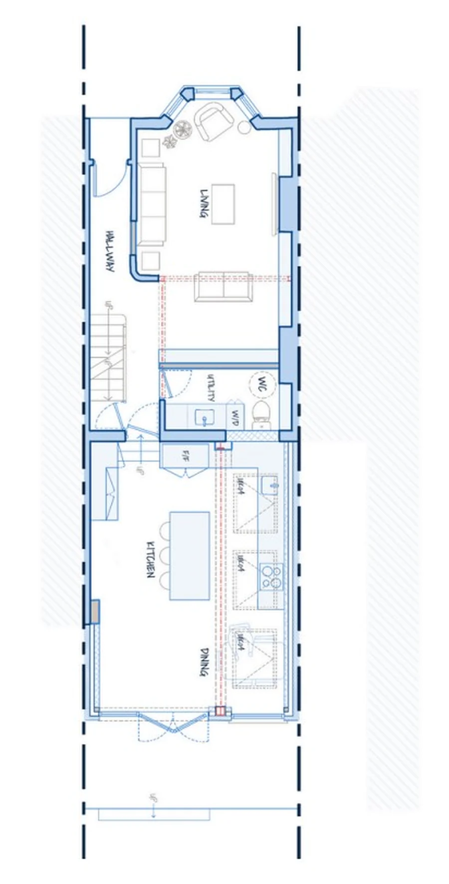 Typical floor plan for a side return extension by Build Team